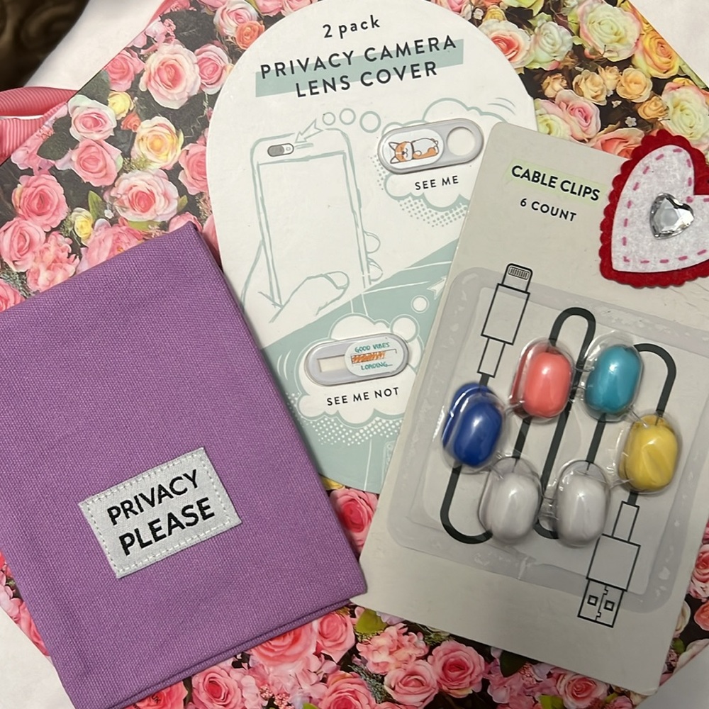 Bundle  of 3 items: Pouch, Cable Clips, Camera Lens Cover